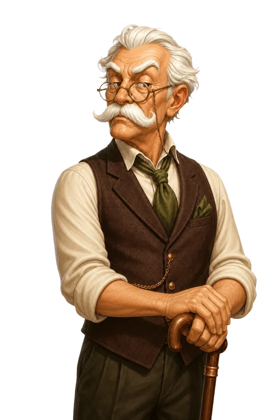 Mr. Luwak, a semi-retired coffee legend, resting on his cane